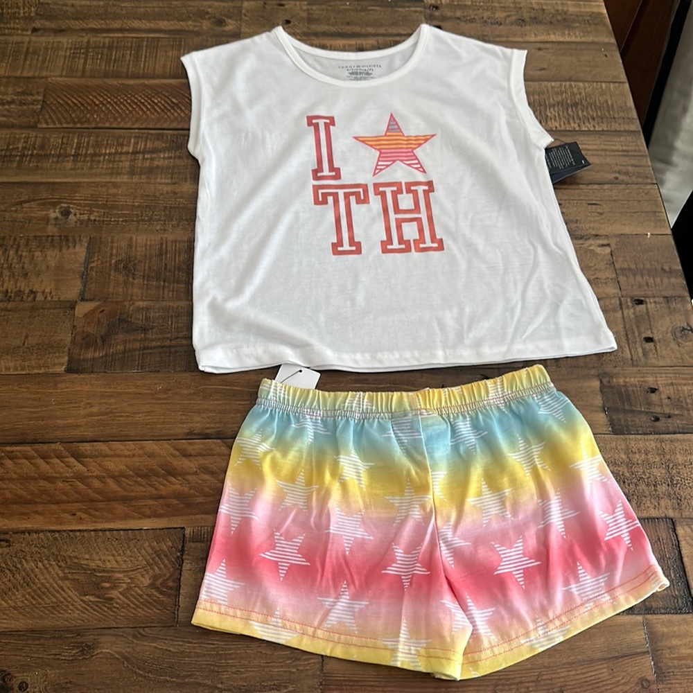 TOMMY HILFIGER star pajama set: WHITE/RAINBOW: NEW WITH TAGS: SZ S (6/7)